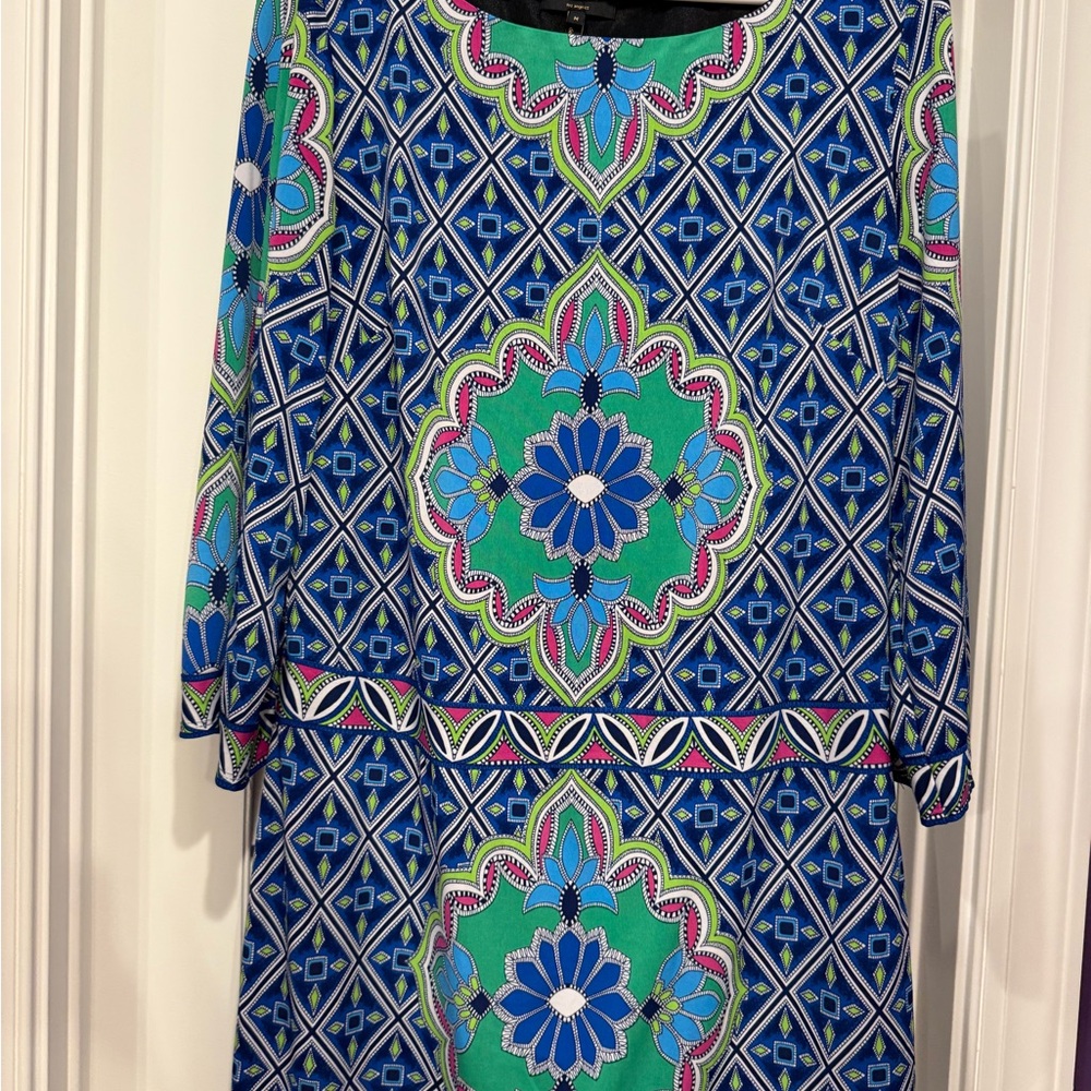 Laundry By Shelli Segal Blue Green Sheath Dress 3/4 Sleeve size M